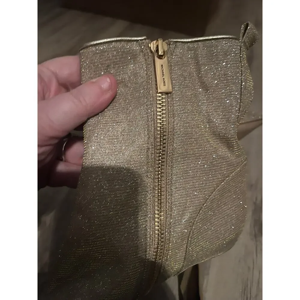 Michael Kors Clara Glitter Chain-Mesh Ankle Boots Gold Size 7.5